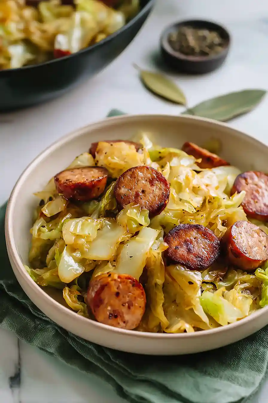 fried cabbage with sausage