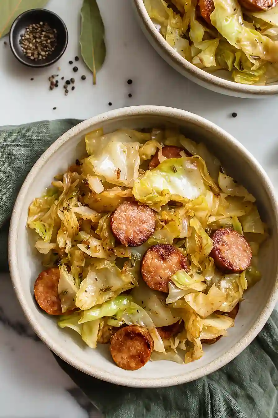 fried cabbage with sausage