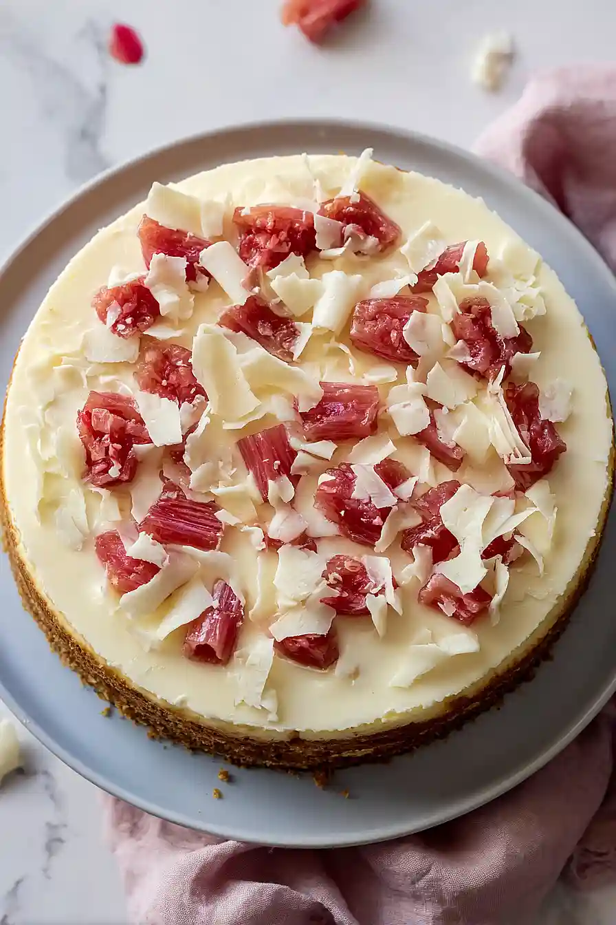 white chocolate rhubarb cheesecake