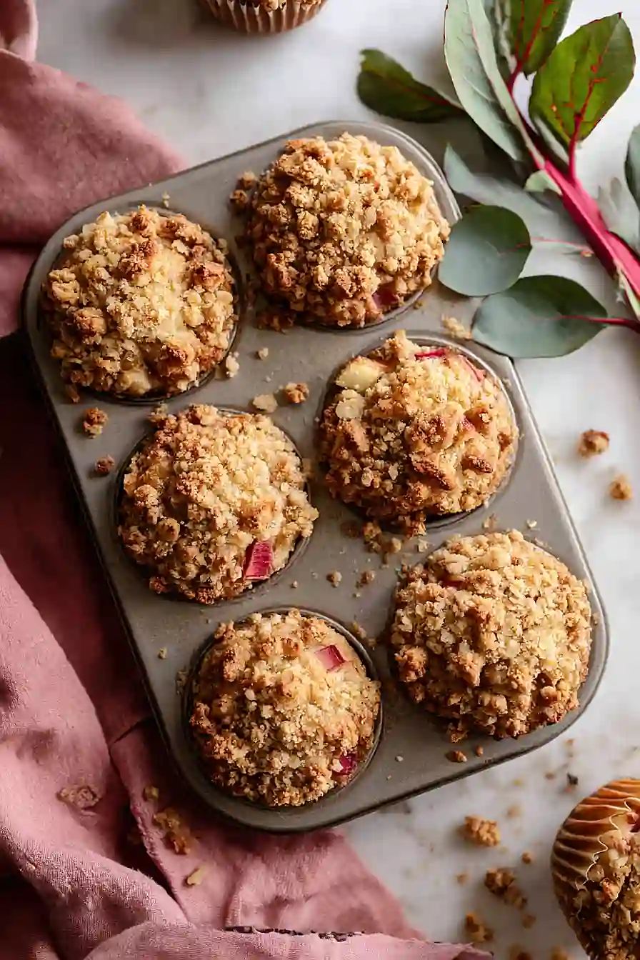 apple rhubarb crumble muffins