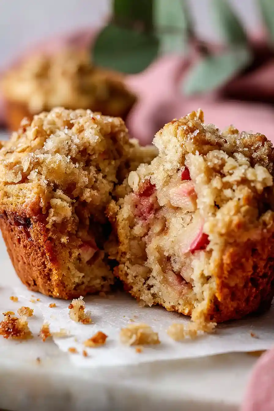 apple rhubarb crumble muffins