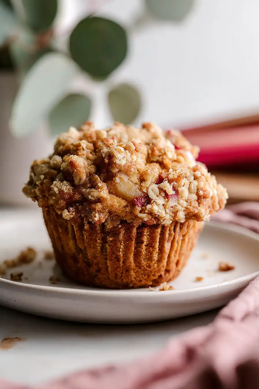 apple rhubarb crumble muffins
