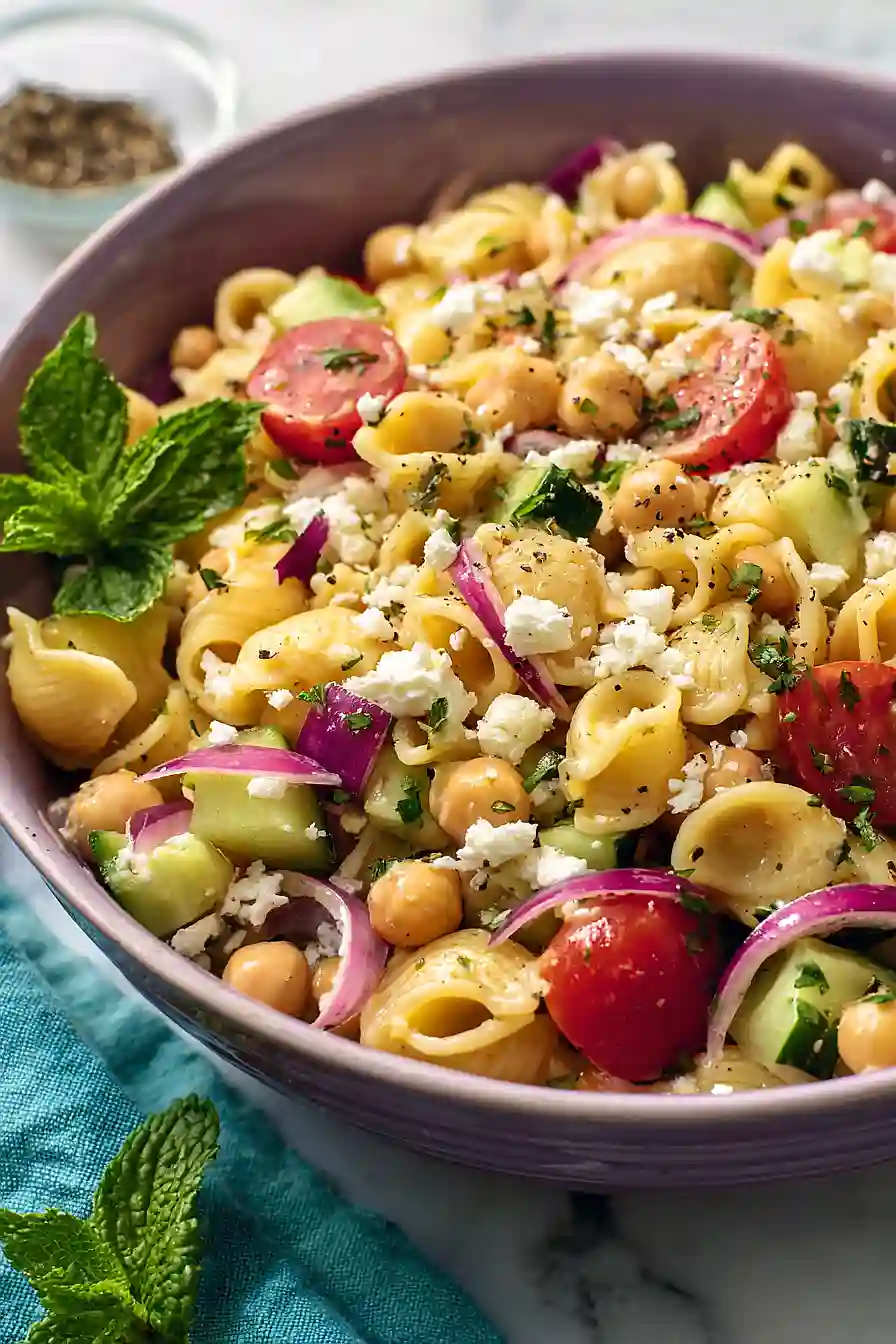 mediterranean chickpea pasta salad