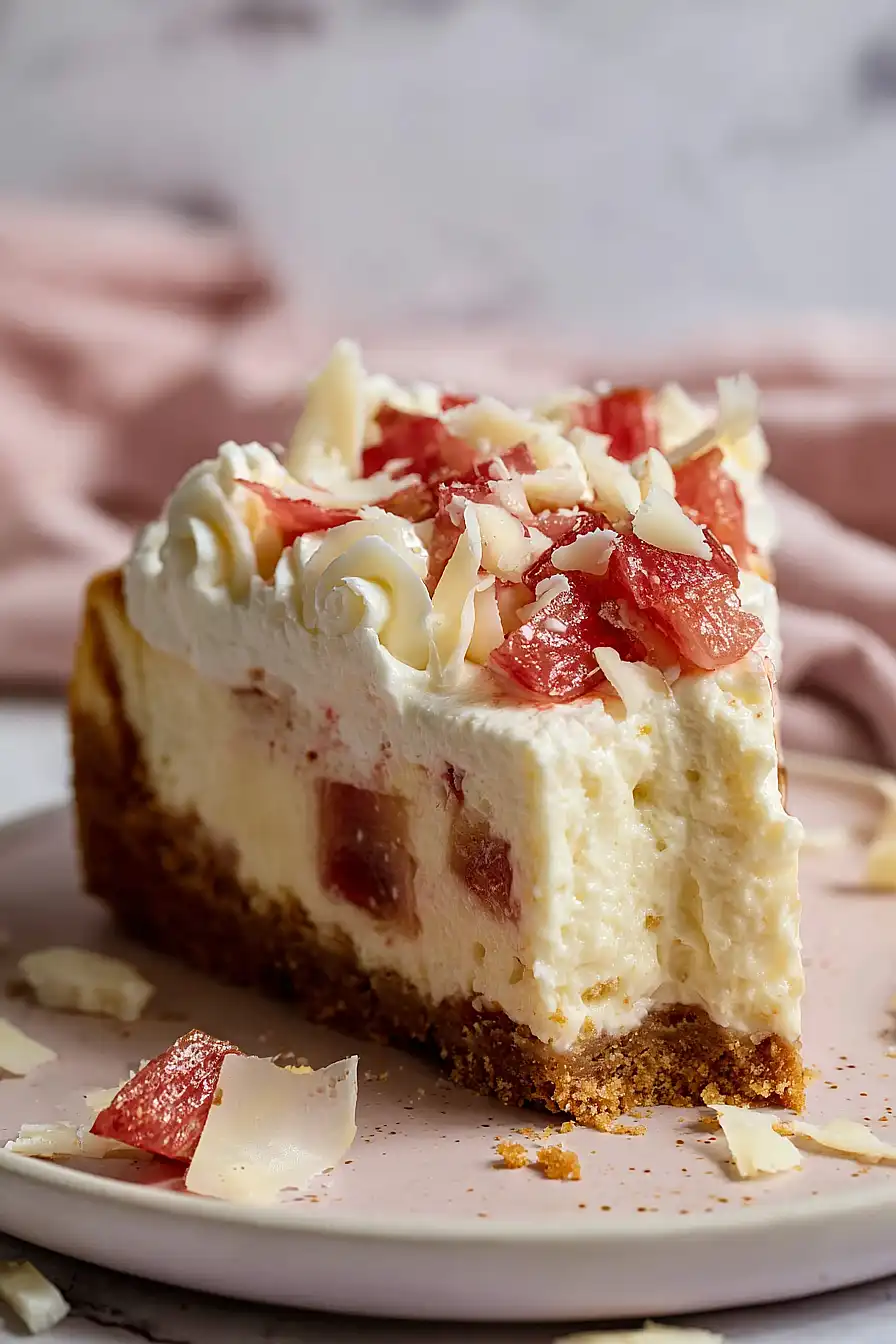 white chocolate rhubarb cheesecake