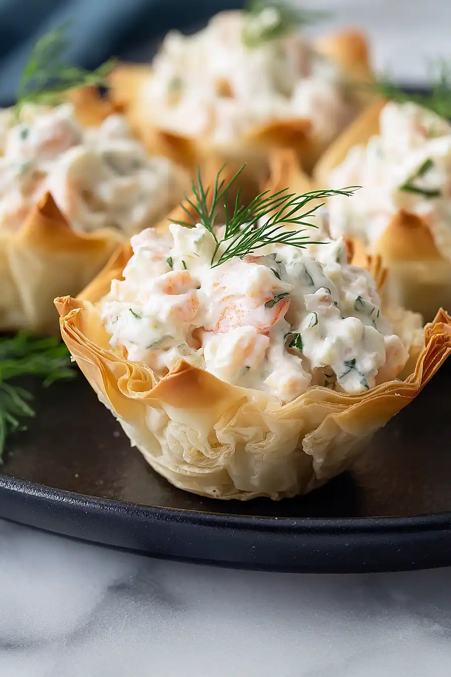 shrimp salad in phyllo cups