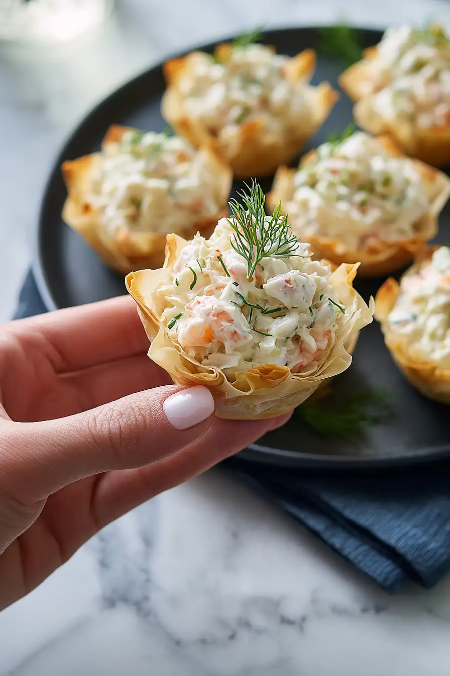 shrimp salad in phyllo cups